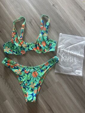 Kulani Kinis Green Floral Bikini with Orange & Blue Accents